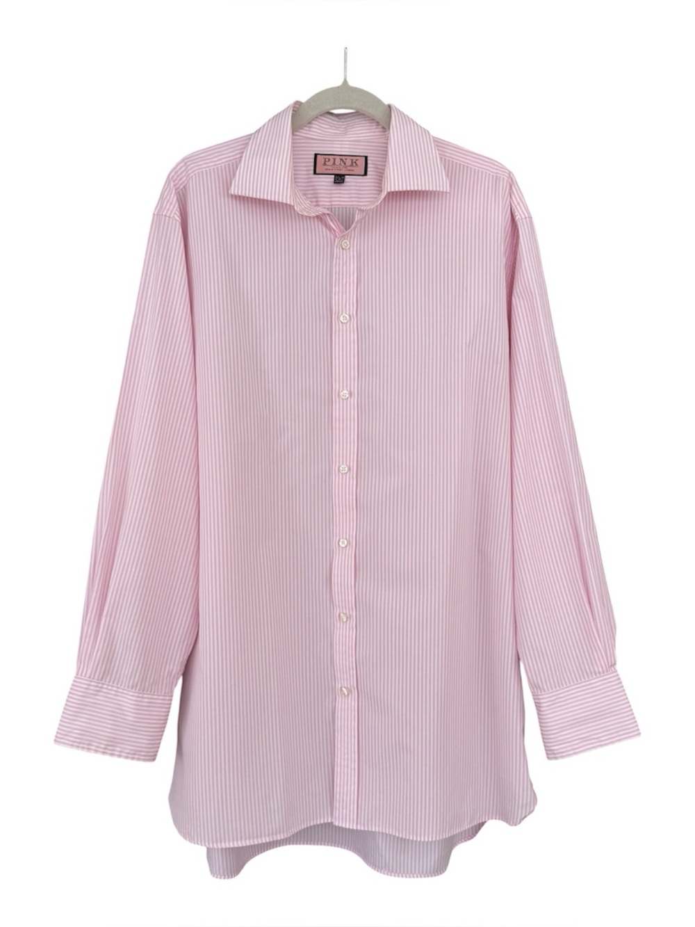 Thomas PINK Jermyn Street London Pink & White Dress Shirt Classic Stripes